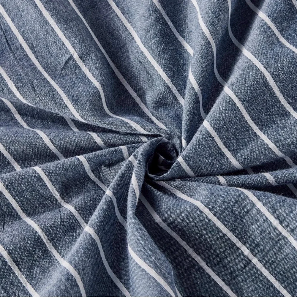 NEW West Elm Blue White Striped King Queen Linen Cotton Bedding Duvet & Sham Set